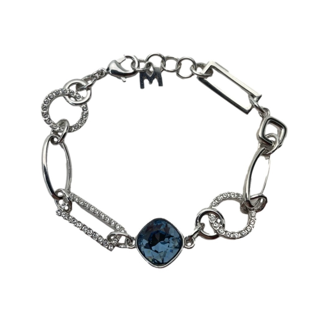 Geometric Shapes Faux Sapphire and Crystal Bracelet with M initial Charm